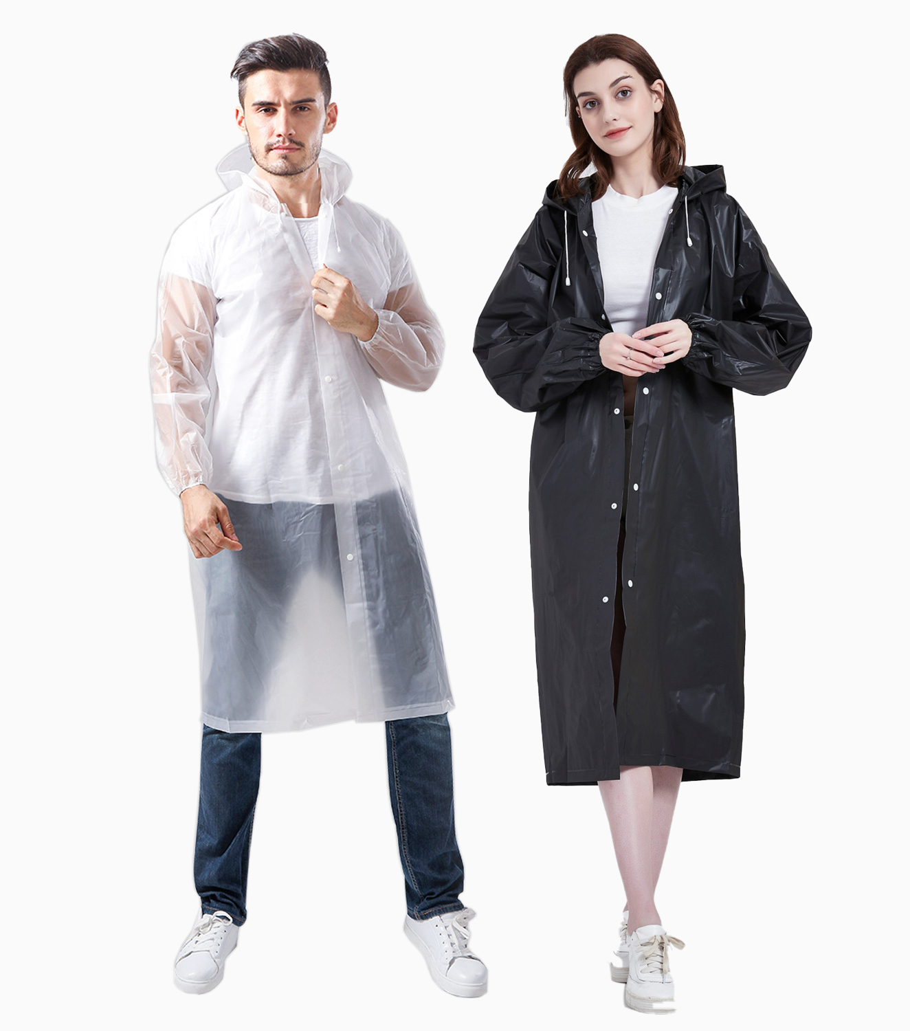 Makonus Raincoat for Adults, [Pack of 2] EVA Rain Coats Reusable Rain Poncho with Hood & Long Sleeves & One Reusable Pouch