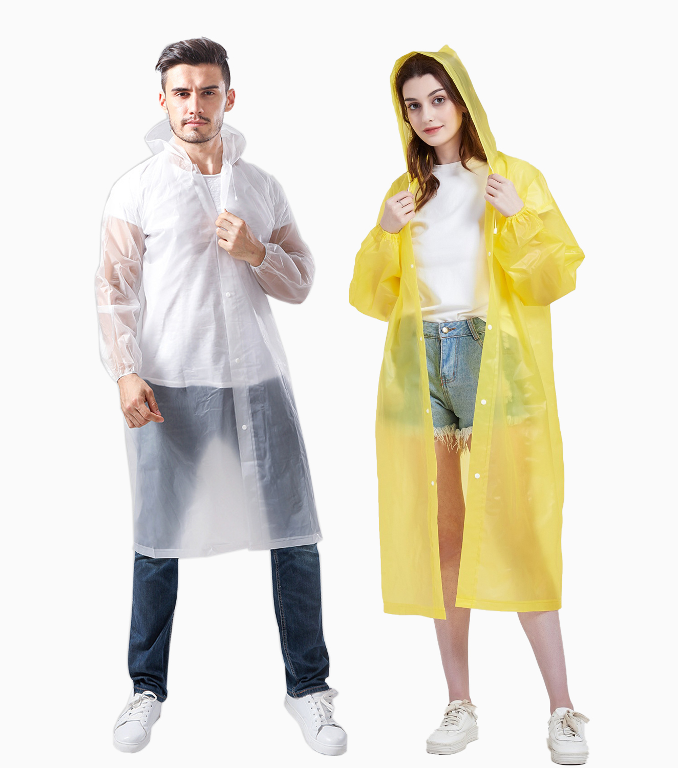 Makonus Raincoat for Adults, [Pack of 2] EVA Rain Coats Reusable Rain Poncho with Hood & Long Sleeves & One Reusable Pouch