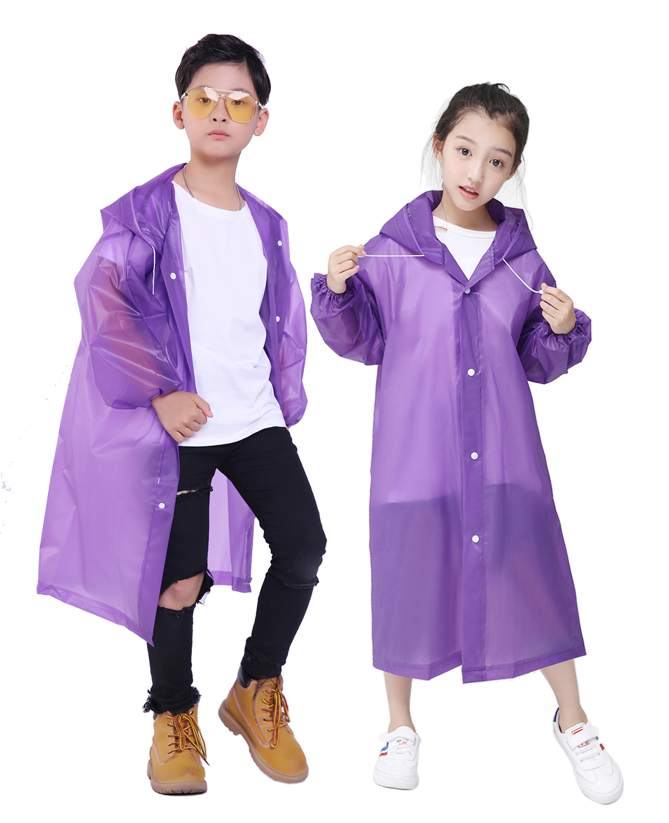 Makonus Raincoat for Kids, [Pack of 2] EVA Kids Rain Coats Reusable Rain Poncho Jacket for Boys and Girls