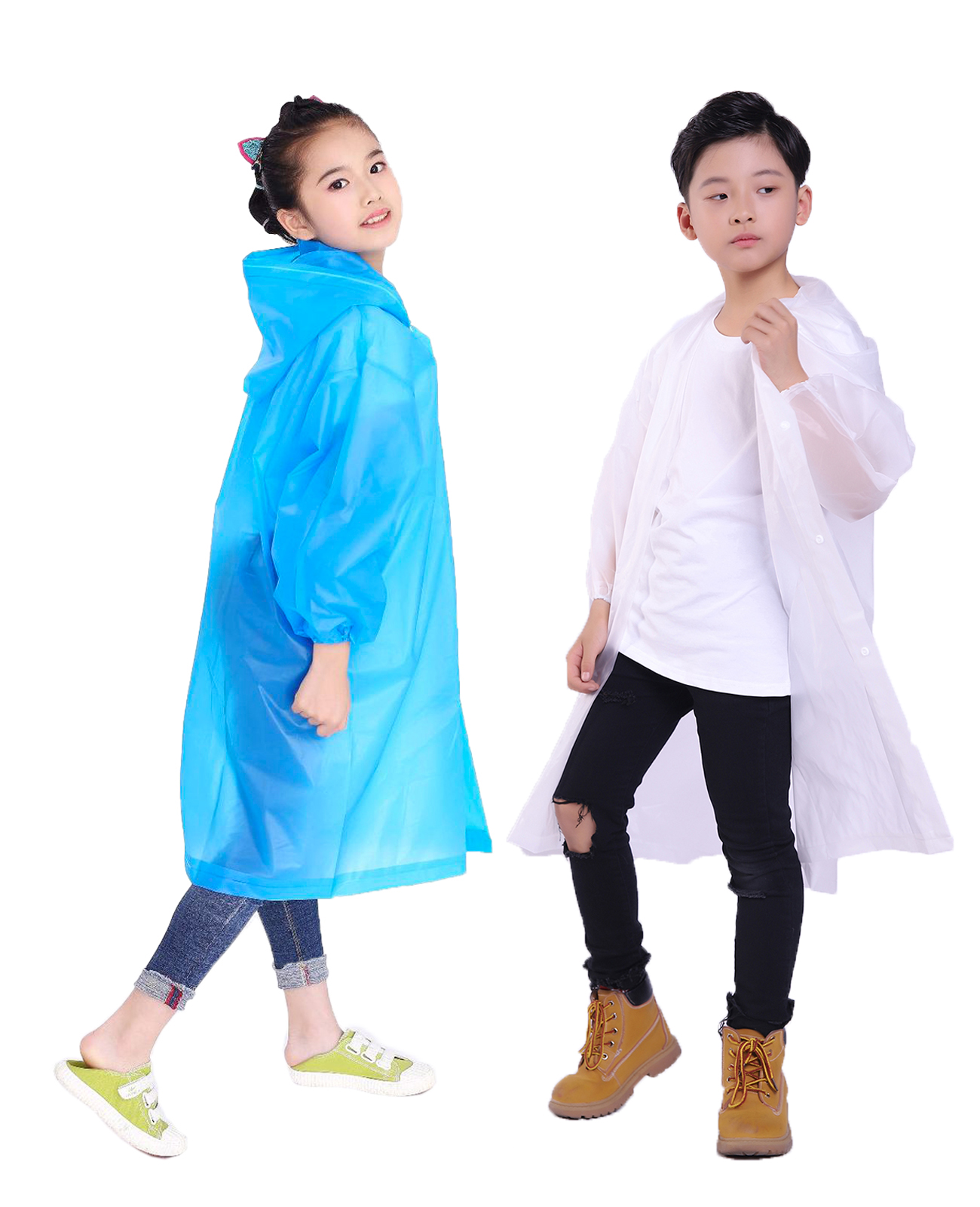 Makonus Raincoat for Kids, [Pack of 2] EVA Kids Rain Coats Reusable Rain Poncho Jacket for Boys and Girls