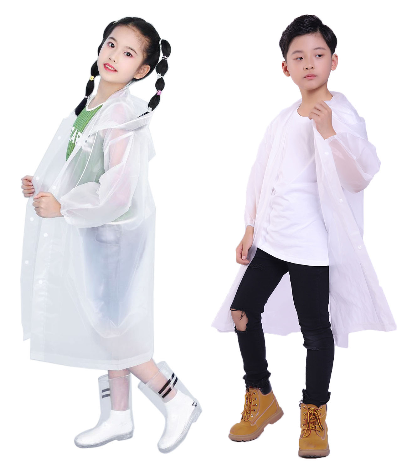 Makonus Raincoat for Kids, [Pack of 2] EVA Kids Rain Coats Reusable Rain Poncho Jacket for Boys and Girls