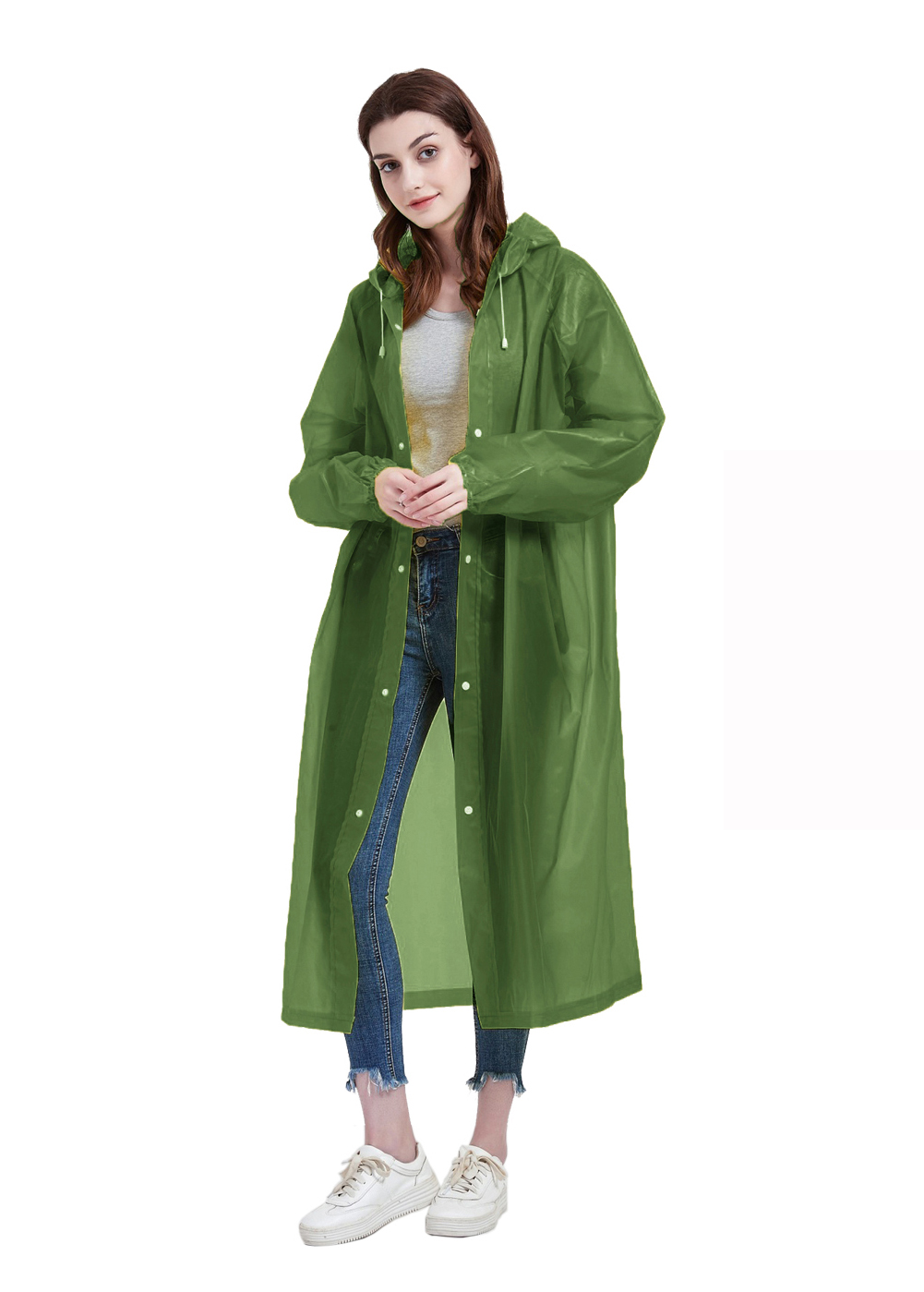 Makonus Raincoat for Adults, Portable EVA Rain Coats Reusable Rain Poncho with Hood and Elastic Cuff Sleeves